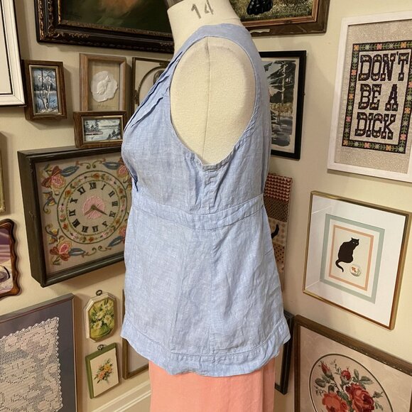 Lands End Womens Sleeveless Linen Blouse Size 14 Light Blue - Picture 3 of 6